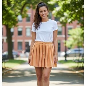 Collusion Mini Skirt Women's Size 12 Orange Soft Pleated Drawstring Comfy Chic